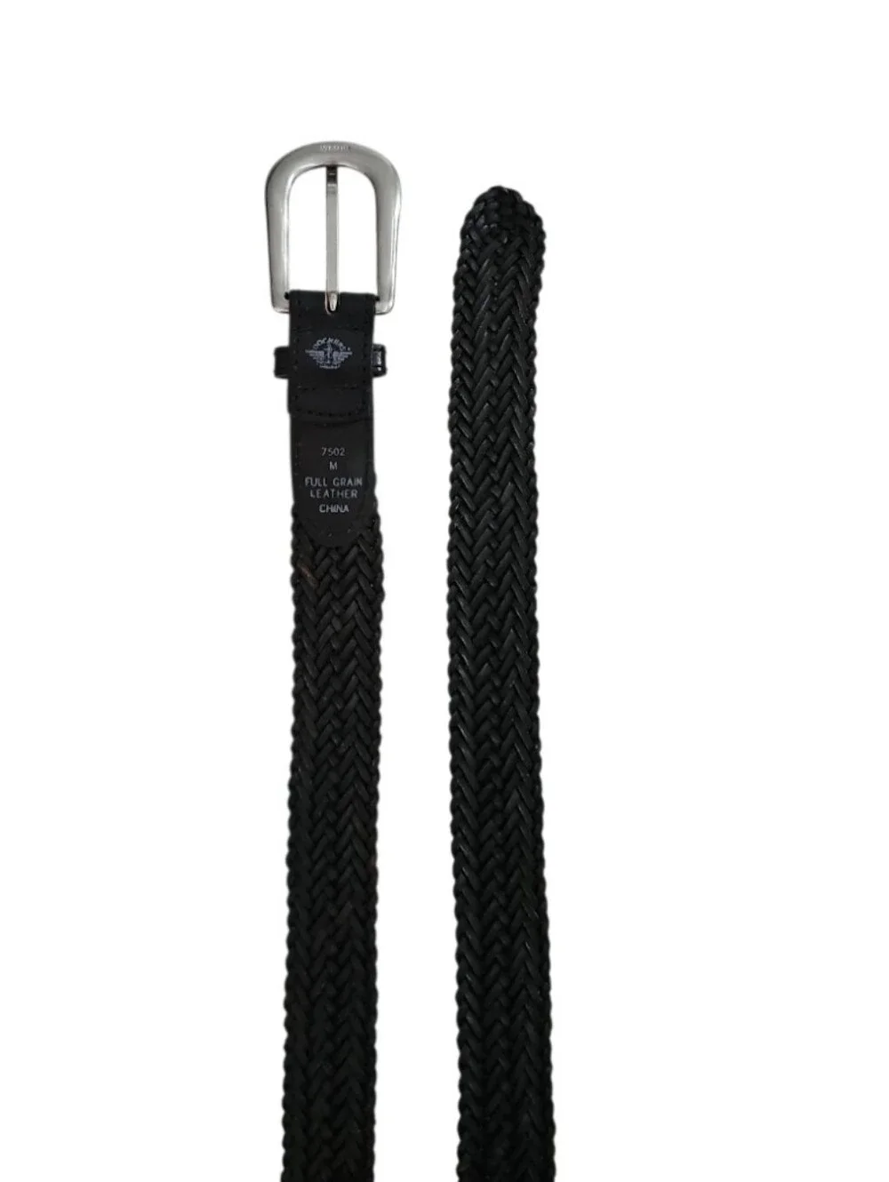 Dockers Braided Leather Belt Women M Black Woven Full Grain Brass Buckle